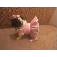 NIB Pug Dog Figurine Pink Tutu Dress Bow Resin   173472506267